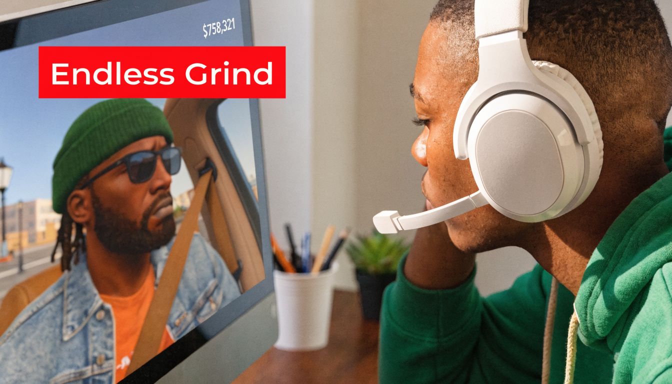 Ein junger Mann mit Kopfhörern spielt ein Videospiel am Computer, während er in einem grünen Kapuzenpullover sitzt.